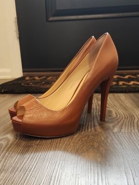 Women's Camel / Tan Peep-Toe High Heel Pumps